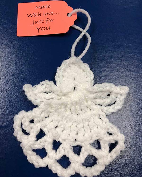 crocheted white angel ornament